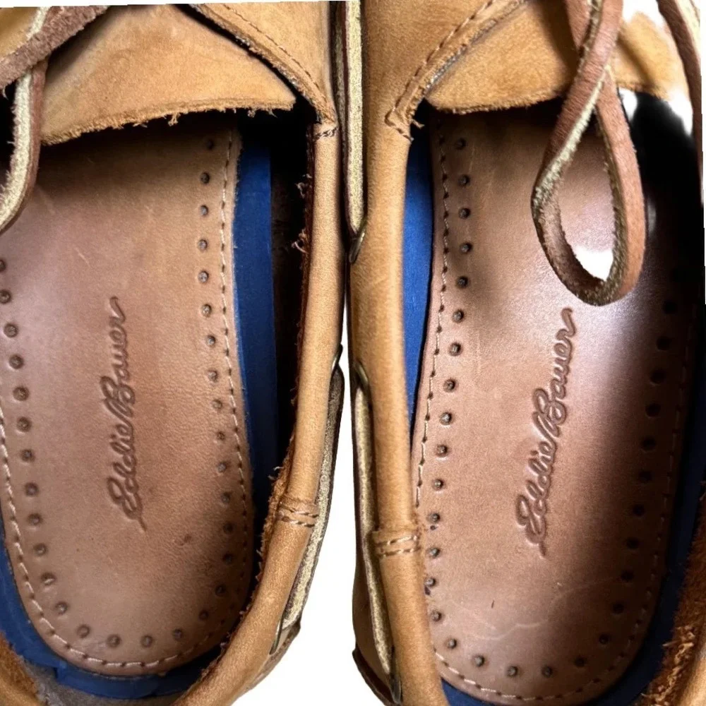 Eddie Bauer Providence Tan Brown Leather Boat Shoes Mens 9.5 M Summer